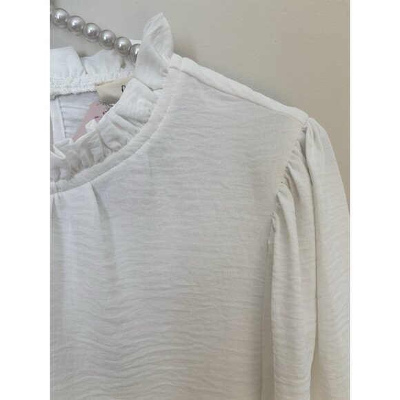 NWT Ott Brand Womens Size L Blouse Off White Long Sleeve Ruffle Trim - Picture 3 of 7